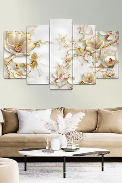 تابلو دیوار ست برگ چوب تیکه دار طرحدار طلایی برند hanhomeart کد 1656685000