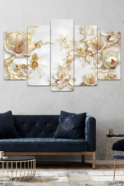 تابلو دیوار ست برگ چوب تیکه دار طرحدار طلایی برند hanhomeart کد 1656685000