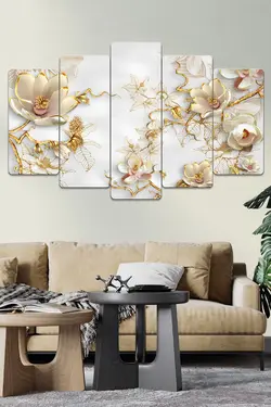 تابلو دیوار ست برگ چوب تیکه دار طرحدار طلایی برند hanhomeart کد 1656685000