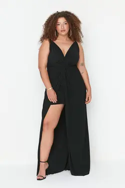 لباس مجلسی بافتنی طرح‎دار مشکی برند Trendyol Curve کد 1657080355