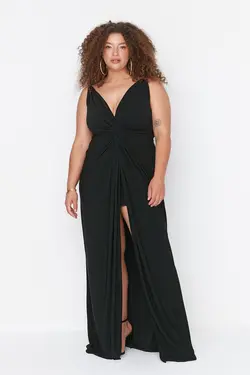 لباس مجلسی بافتنی طرح‎دار مشکی برند Trendyol Curve کد 1657080355