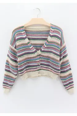 بافتنی کرم فصلی 3دکمه دار چند رنگ زنانه برند atmospherebasic کد 1658246839