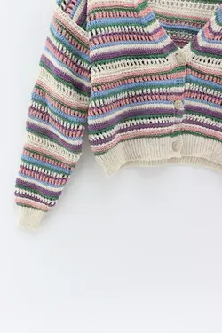 بافتنی کرم فصلی 3دکمه دار چند رنگ زنانه برند atmospherebasic کد 1658246839