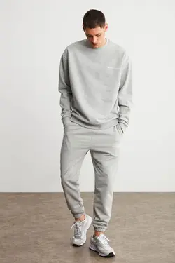 ست لباس راحتی ساده طرح‎دار گلدوزی شده ملانژ خاکستری مردانه برند GRIMELANGE کد 1659379776