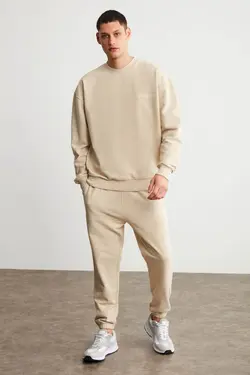 ست لباس راحتی ساده طرح‎دار گلدوزی شده بژ مردانه برند GRIMELANGE کد 1659794000