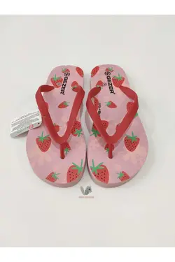 دمپایی استخر ساحلی کف کشی روزانه آبی انگشتی طرح‎دار طرح توت فرنگی پودر زنانه برند VARBEBEK کد 1661118994