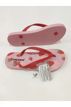 دمپایی استخر ساحلی کف کشی روزانه آبی انگشتی طرح‎دار طرح توت فرنگی پودر زنانه برند VARBEBEK کد 1661118994