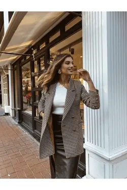 کت آستر‎دار طرح کلاغ قهوه‎ای زنانه برند BENGİ BUTİK کد 1661684713