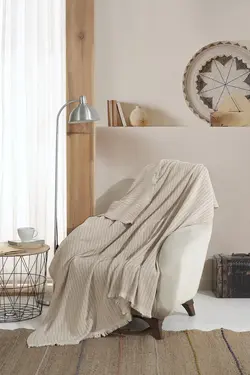 پتو روانداز مبل پنبه ای ورا بژ تکی 200x150cm برند Lux Touch کد 1661782338