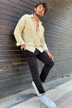 پیراهن قالب گشاد یقه کتان بژ مردانه برند Gray Clothing کد 1662453429