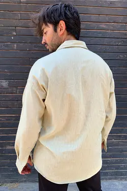 پیراهن قالب گشاد یقه کتان بژ مردانه برند Gray Clothing کد 1662453429