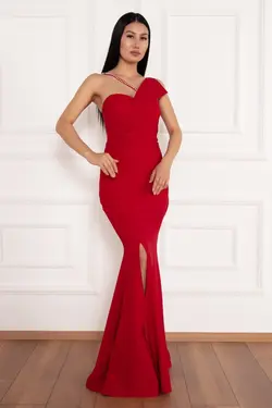 لباس مجلسی ماهی بلند مروارید دوزی شده چاک دار برند PULLIMM کد 1662578052