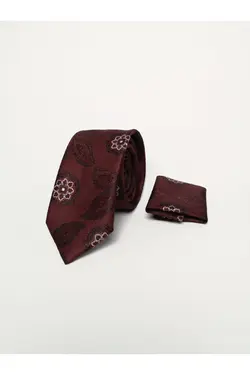 ست کراوات دستمال طرح‎دار زرشکی مردانه برند AGUSTİNİ کد 1662635769