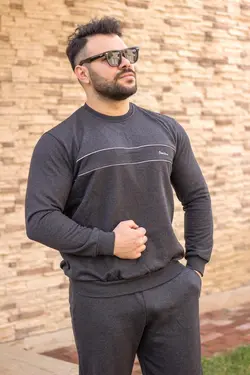 ست لباس راحتی سوییشرت قالب راحت کلفت قلاب دوزی شده خاکستری آنتراسیت مردانه برند Azıcık Akıllı کد 1662614113