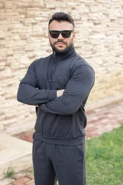 ست لباس راحتی قالب راحت ایستاده یقه نیمه اسکی خاکستری آنتراسیت مردانه زیپدار برند Azıcık Akıllı کد 1662612369