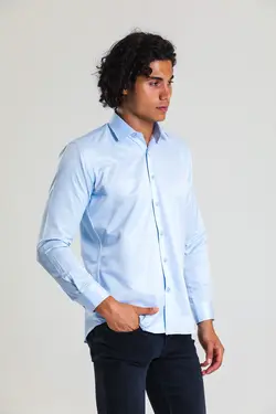 پیراهن پنبه ساتن اسلیم فیت آبی یخ مردانه برند Daflin کد 1662856569