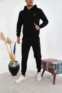 ست لباس راحتی نخی نخ آرم دار زیپدار مشکی مردانه برند 3MODA کد 1662931396