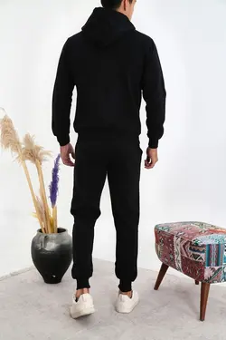 ست لباس راحتی نخی نخ آرم دار زیپدار مشکی مردانه برند 3MODA کد 1662931396