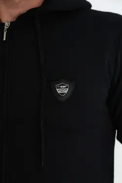 ست لباس راحتی نخی نخ آرم دار زیپدار مشکی مردانه برند 3MODA کد 1662931396