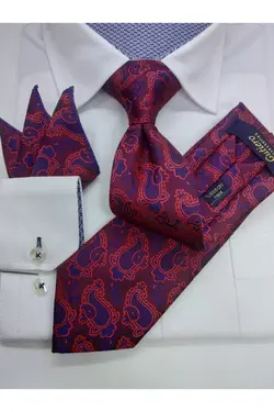 ست کراوات دستمال طرح پرطاووسی کلاسیک زرشکی برند Gutiero کد 1662982996