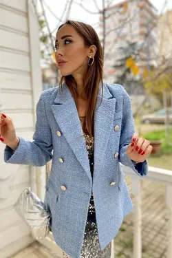 کت بلند دکمه دار سرمه ای طلایی برند ORZUQLIFE کد 1663051698