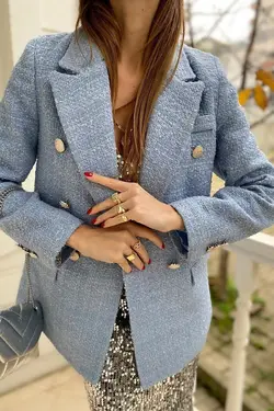 کت بلند دکمه دار سرمه ای طلایی برند ORZUQLIFE کد 1663051698