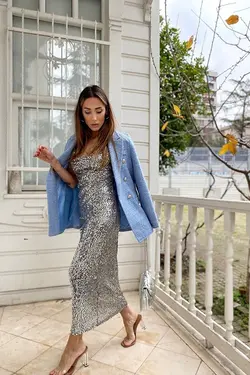 کت بلند دکمه دار سرمه ای طلایی برند ORZUQLIFE کد 1663051698