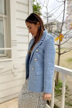 کت بلند دکمه دار سرمه ای طلایی برند ORZUQLIFE کد 1663051698