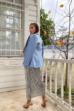 کت بلند دکمه دار سرمه ای طلایی برند ORZUQLIFE کد 1663051698