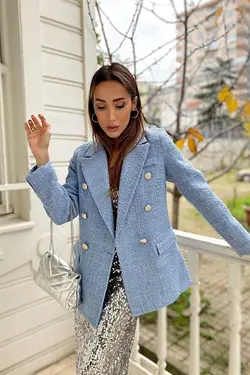 کت بلند دکمه دار سرمه ای طلایی برند ORZUQLIFE کد 1663051698