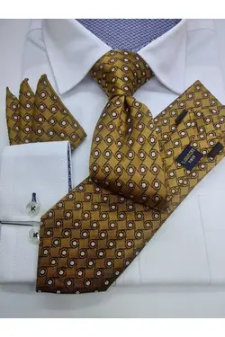 ست کراوات دستمال طرح‎دار زرد کلاسیک برند Gutiero کد 1663605974