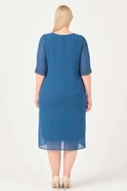 لباس مجلسی سایز بزرگ آستر‎دار یقه شیفون نگین دار رنگ نفتی برند Oktay کد 1663773790