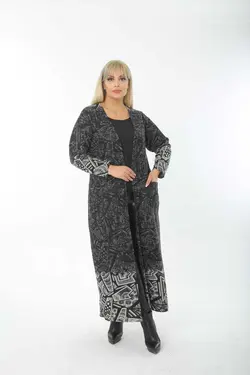 بافتنی پارچه جاکار آستین بلند سایز بزرگ پالتو پاییز زمستان برند Mami کد 1663770370