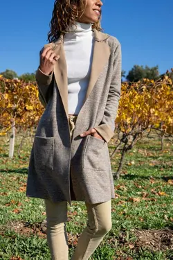 بافتنی کت ست بلند جیبدار بژ زنانه برند Güneşkızı کد 1663846032