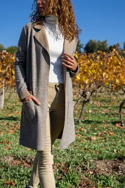 بافتنی کت ست بلند جیبدار بژ زنانه برند Güneşkızı کد 1663846032