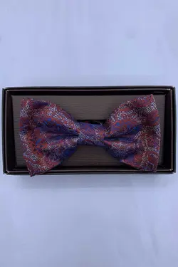 پاپیون جعبه‎دار طرح‎دار سرمه ای آجری مردانه برند Quesste Accessory کد 1664811004