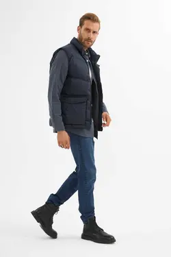 جلیقه پفدار طرح‎دار جیبدار سرمه ای مردانه برند Danger کد 1665242225