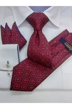 ست کراوات دستمال طرح‎دار کلاسیک زرشکی برند Gutiero کد 1665233286