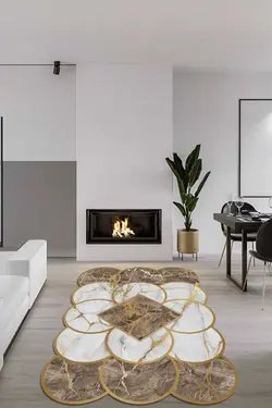 فرش برای راه رو سالن برش قابل شستشو کف دیجیتالی لیزر طرح‎دار سنگ مرمر لیز نمیخورد چاپی قهوه برند Bely Home کد 1665490812
