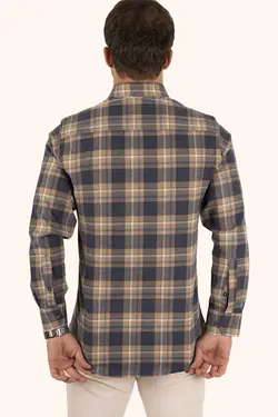 پیراهن جعبه‎دار کادو اسلیم فیت راه‎راه سرمه ای خردلی برند Etikmen کد 1665841504