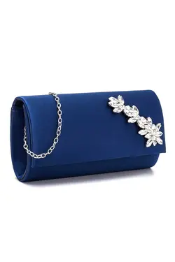 کیف مجلسی اکسسوری برگ ساتن براق سرمه ای سنگی برند Rouge Paris Boutique &amp; Accessory کد 1665978305