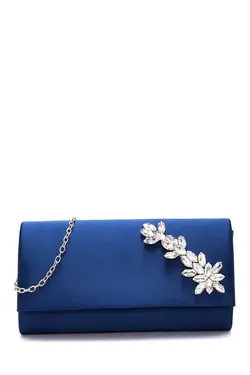 کیف مجلسی اکسسوری برگ ساتن براق سرمه ای سنگی برند Rouge Paris Boutique &amp; Accessory کد 1665978305