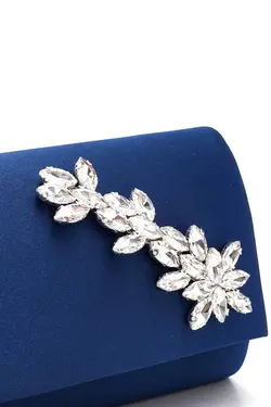 کیف مجلسی اکسسوری برگ ساتن براق سرمه ای سنگی برند Rouge Paris Boutique &amp; Accessory کد 1665978305