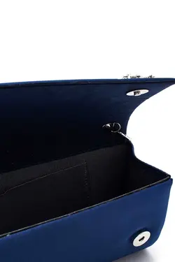 کیف مجلسی اکسسوری برگ ساتن براق سرمه ای سنگی برند Rouge Paris Boutique &amp; Accessory کد 1665978305