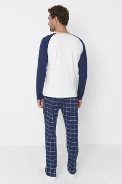 لباس راحتی بافتنی شطرنجی سرمه ای 100پنبه مردانه برند TRENDYOL MAN کد 1666173010