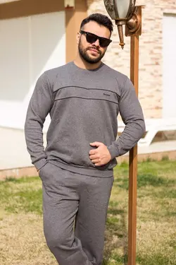 ست لباس راحتی سوییشرت قالب راحت کلفت قلاب دوزی شده طوسی مردانه برند Azıcık Akıllı کد 1666298711