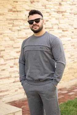 ست لباس راحتی سوییشرت قالب راحت کلفت قلاب دوزی شده طوسی مردانه برند Azıcık Akıllı کد 1666298711