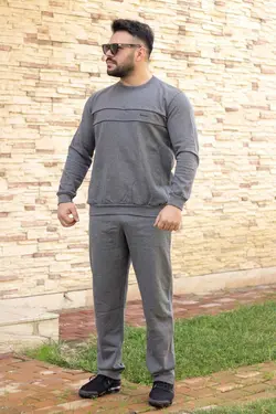 ست لباس راحتی سوییشرت قالب راحت کلفت قلاب دوزی شده طوسی مردانه برند Azıcık Akıllı کد 1666298711