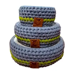 سبد گرد قلاب بافی تریکو مدل خونه زیبا مجموعه 3 عددی