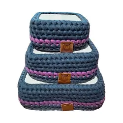 سبد قلاب بافی تریکو مدل خونه زیبا مجموعه 3 عددی